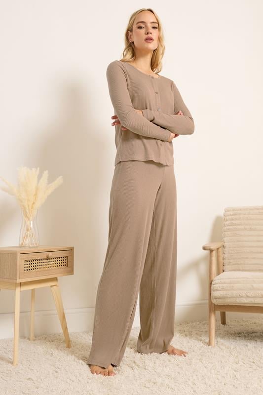  LTS Tall Camel Brown Ribbed Wide Leg Trousers