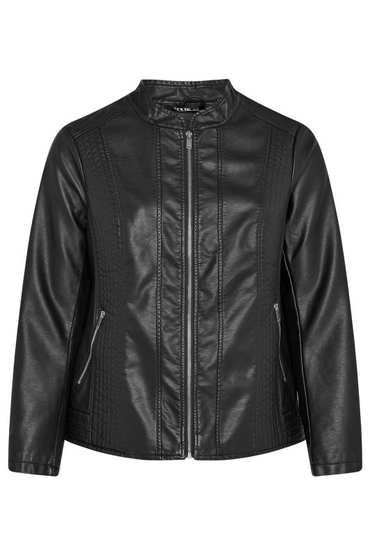 YOURS Plus Size Black Collarless Faux Leather Jacket | Yours Clothing  7