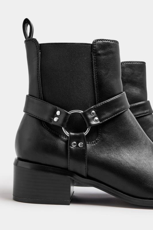 LTS Black Faux Leather Harness Biker Boots In Standard Fit | Long Tall Sally  5