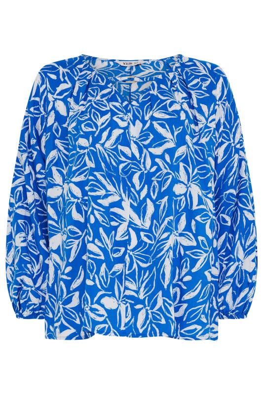 YOURS Plus Size Blue Floral Print Balloon Sleeve Blouse | Yours Clothing  5