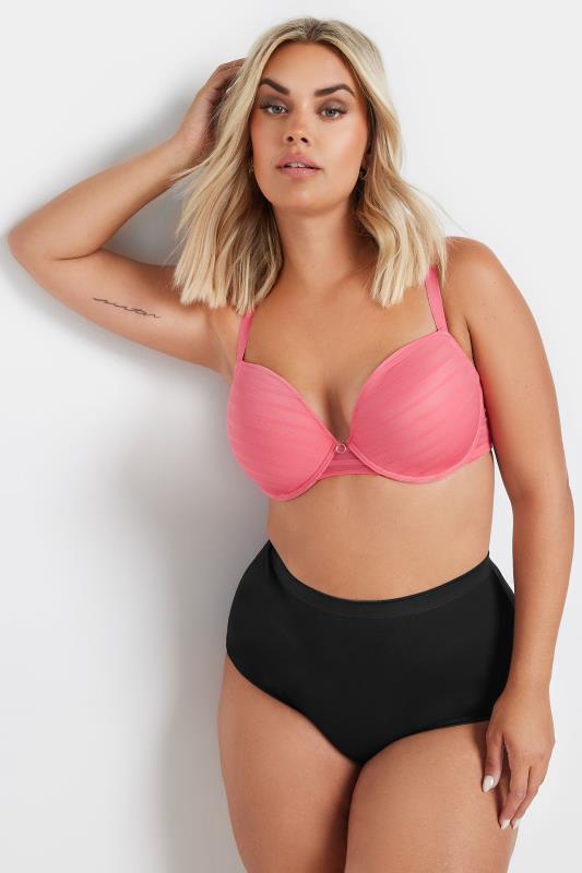 YOURS Plus Size 2 PACK Black & Pink Padded Underwired T-Shirt Bras | Yours Clothing  4