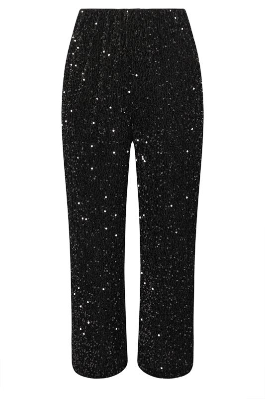 YOURS Plus Size Black Sequin Wide Leg Trousers | Yours Clothing 5