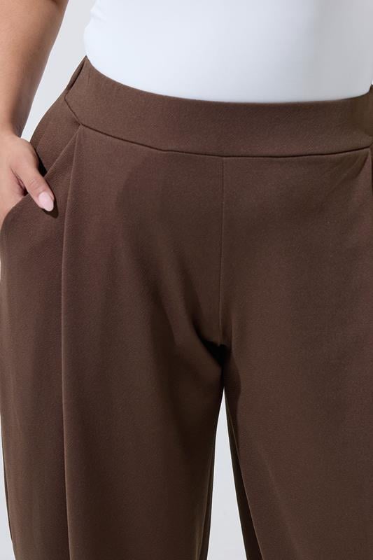 LIMITED COLLECTION Plus Size Chocolate Brown Pleated Barrel Leg Trousers | Yours Clothing 4