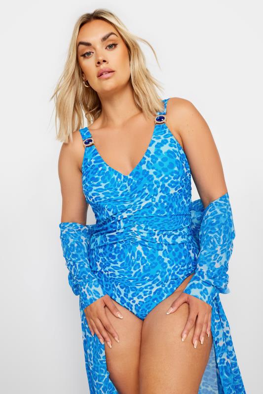 YOURS Plus Size Blue Tie Dye Leopard Print Swimsuit | Yours Clothing 3