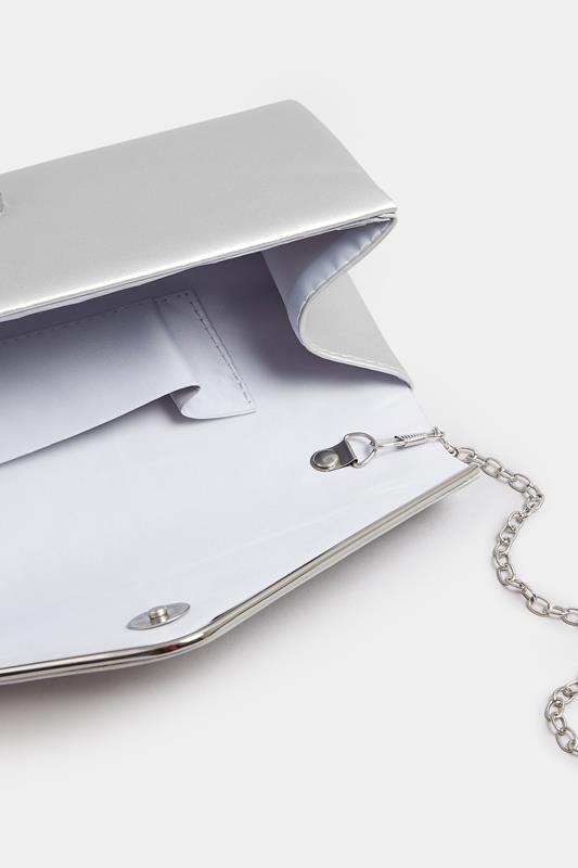 Silver Faux Leather Metal Trim Clutch bag | Yours Clothing 3