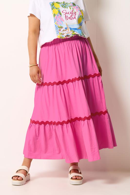 YOURS Curve Pink Contrast Swirl Maxi Skirt