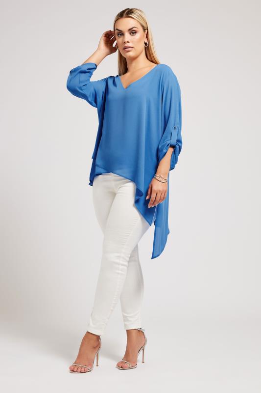 YOURS LONDON Plus Size Blue Asymmetric Hem Blouse | Yours Clothing 2