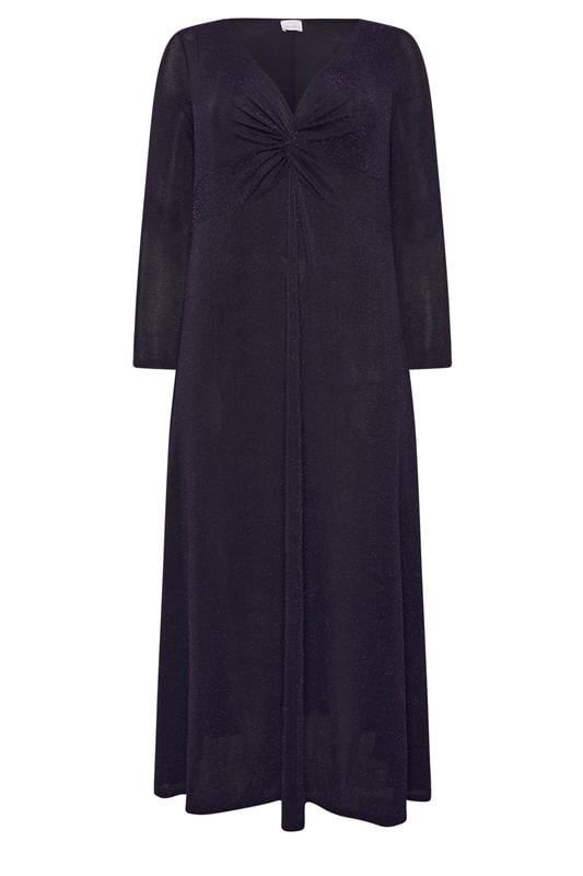 YOURS LONDON Plus Size Purple Metallic Knot Front Dress | Yours Clothing 5