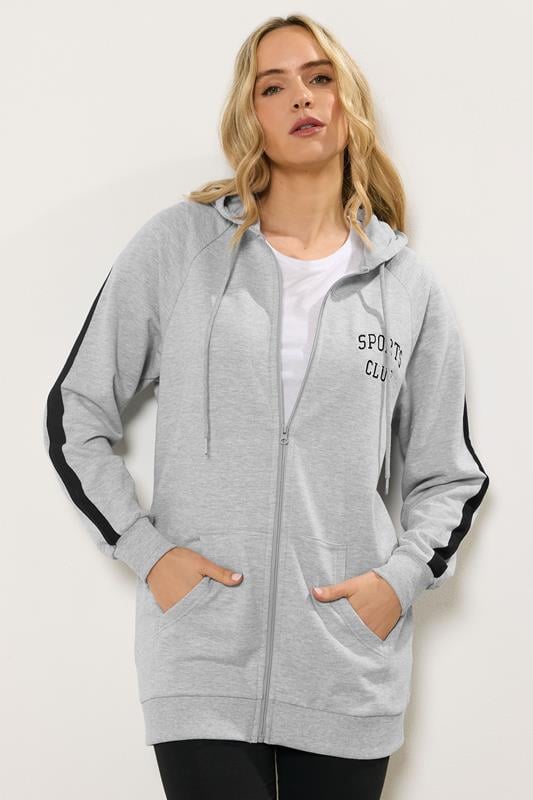 LTS Tall Grey Marl 'Sports Club' Slogan Longline Hoodie