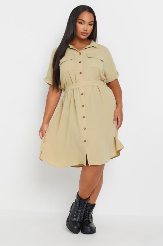 YOURS Plus Size Stone Brown Utility Dress | Yours Clothing  1