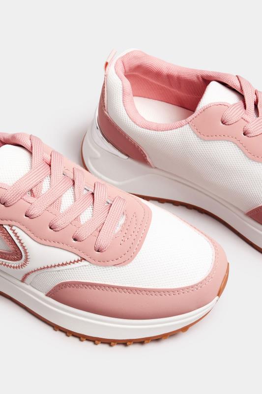 White & Pink Contrast Chunky Trainers In Wide E Fit | Yours Clothing 5