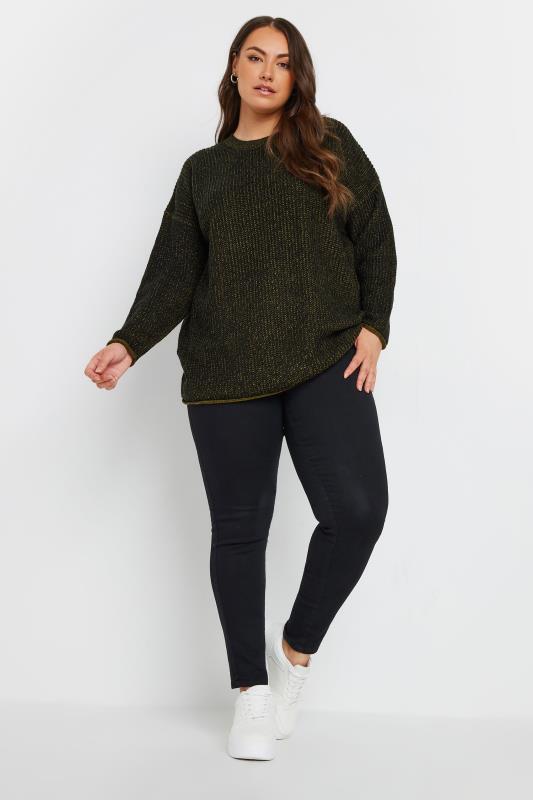 YOURS Plus Size Black & Green Knitted Jumper | Yours Clothing 3