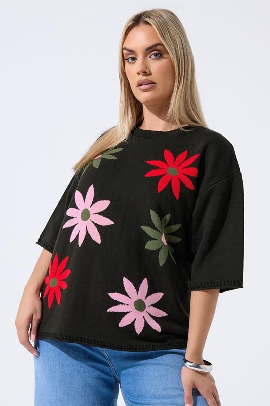 LIMITED COLLECTION Black Floral Knitted Boxy Top