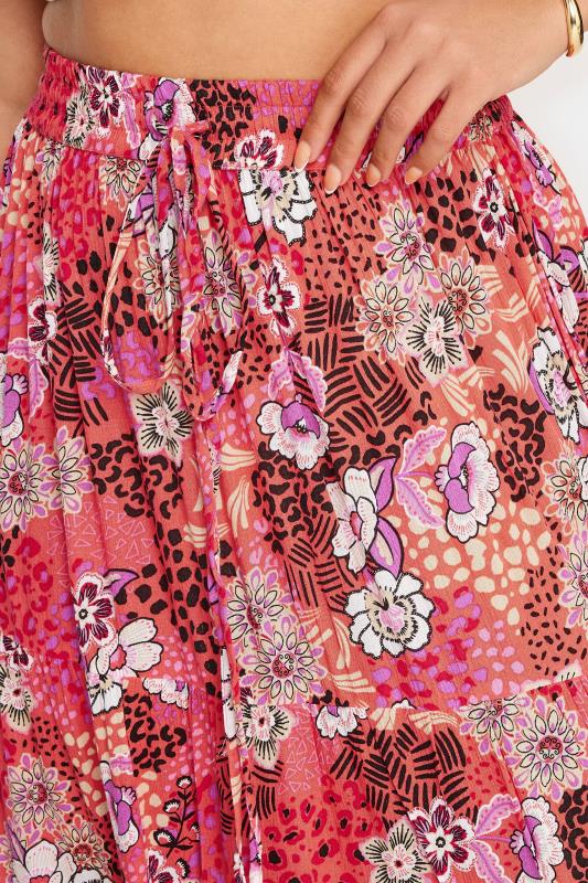 YOURS Plus Size Pink Floral Print Tiered Beach Skirt | Yours Clothing 4