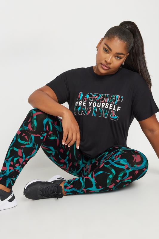 YOURS ACTIVE Plus Size Black Swirl Print Leggings | Yours Clothing 1