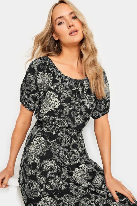 LTS Tall Women's Black Paisley Print Bardot Midaxi Dress | Long Tall Sally 4