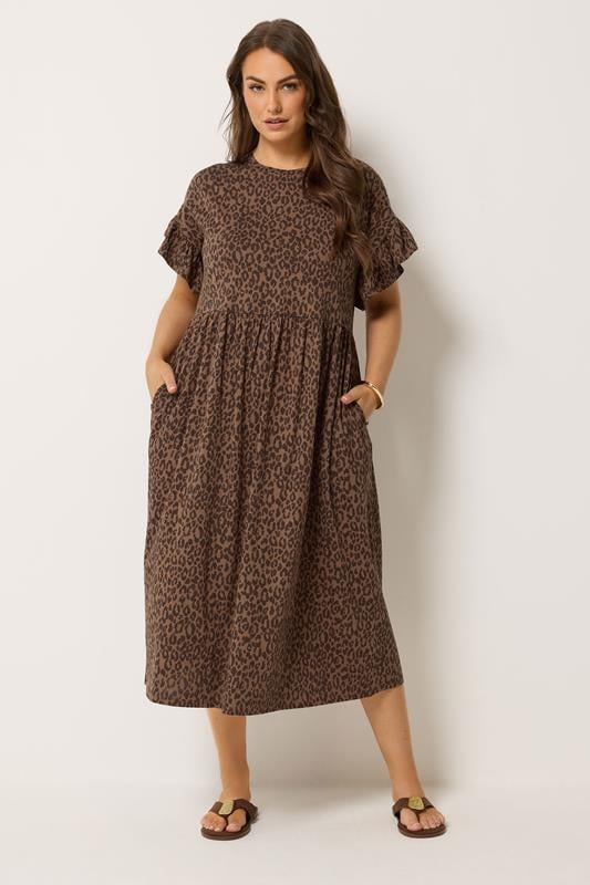 YOURS Plus Size Brown Leopard Print Midaxi Dress | Yours Clothing 1