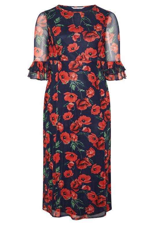 YOURS LONDON Plus Size Navy Blue Floral Keyhole Dress | Yours Clothing 5