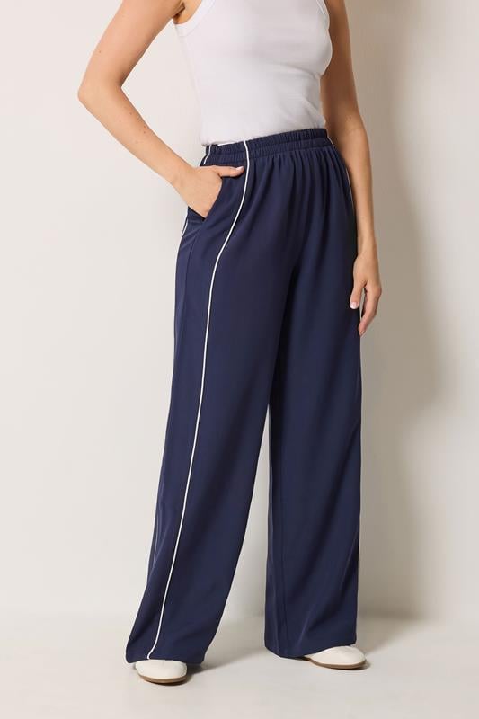 LTS Tall Women's Navy Blue Piped Wide Leg Trousers | Long Tall Sally 2