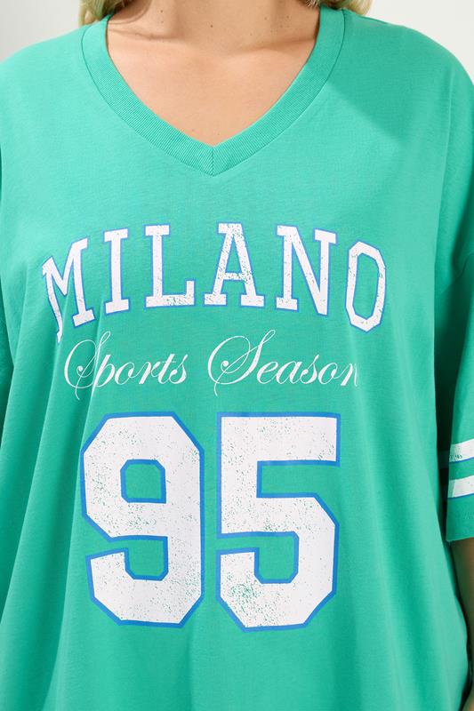 YOURS Plus Size Green 'Milano' Boxy Varsity T-Shirt | Yours Clothing 5