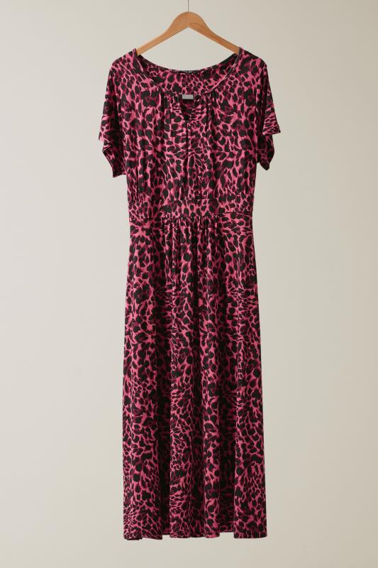 EVANS Plus Size Pink Leopard Print Midaxi Dress | Evans 5