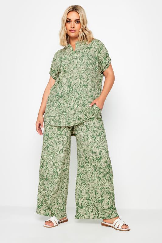 YOURS Curve Green Paisley Print Textured Blouse | Yours  2