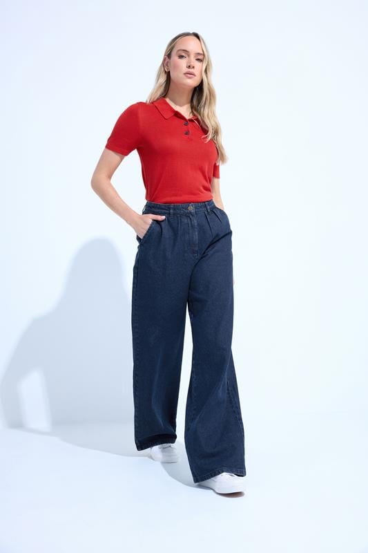 LTS Tall Indigo Blue Pleated Wide Leg Jeans