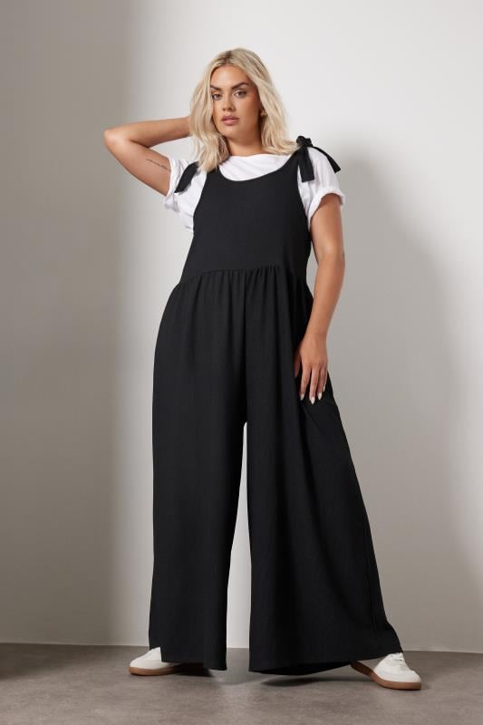 Plus Size  YOURS Curve Black Textured Wide Leg Jumpsuit