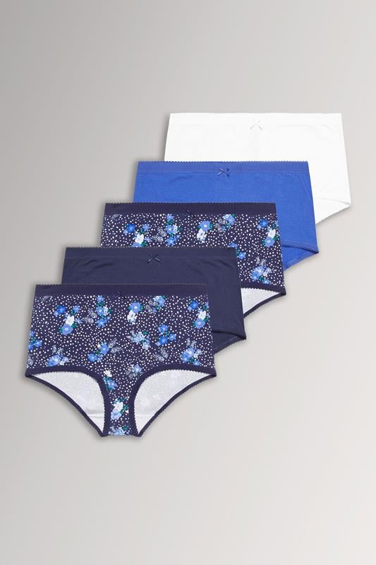  YOURSET 5 PACK Curve Blue Floral Butterfly Print Full Briefs
