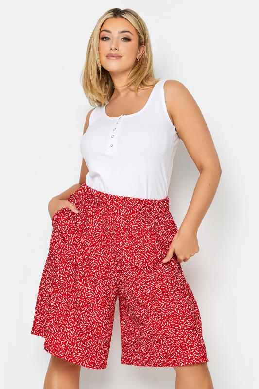 Plus Size  YOURS Curve Red Abstract Print Pull On Shorts