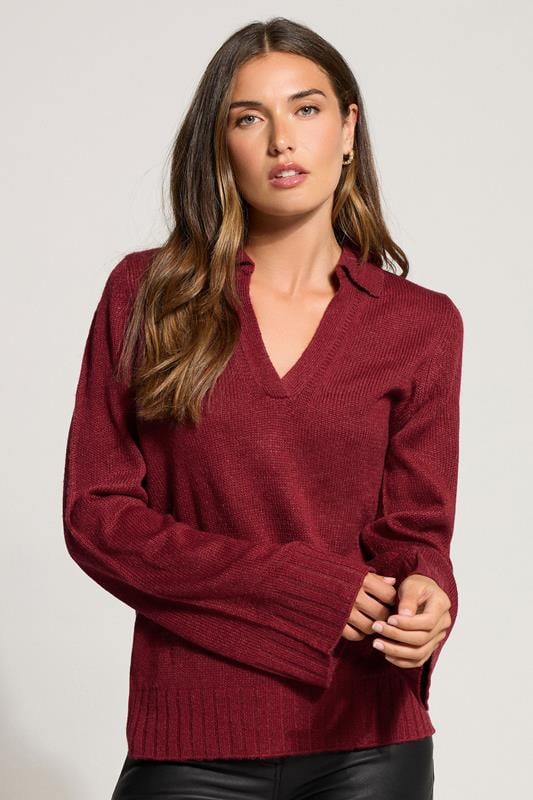 Tall  LTS Tall Red Knitted Collared Jumper