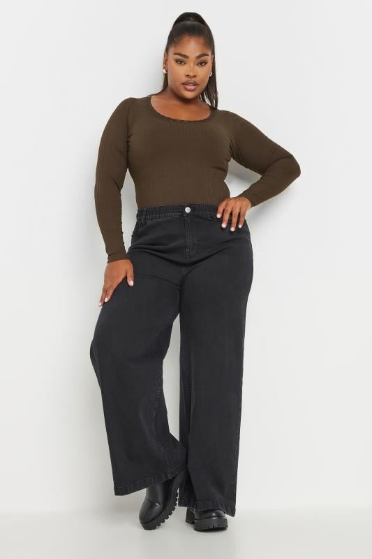 YOURS Plus Size Chocolate Brown Lace Trim Bodysuit | Yours Clothing  2