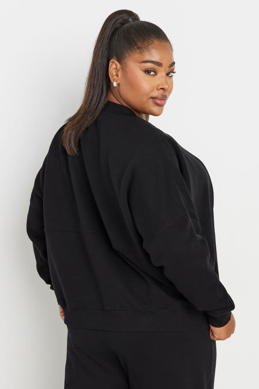 YOURS Plus Size Black Oversized Sweat Bomber Jacket | Yours Clothing 6