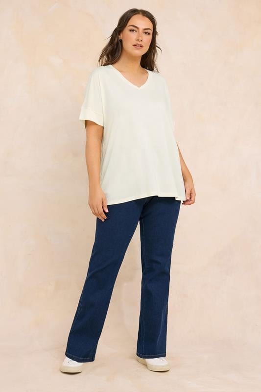 EVANS Plus Size Ivory White V-Neck Modal Rich T-Shirt | Evans 1