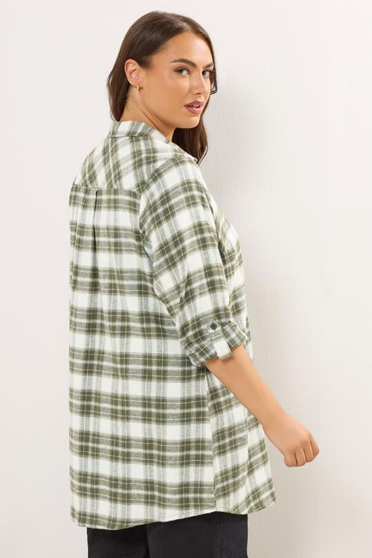 YOURS Plus Size Khaki Green Check Boyfriend Shirt | Yours Clothing 2