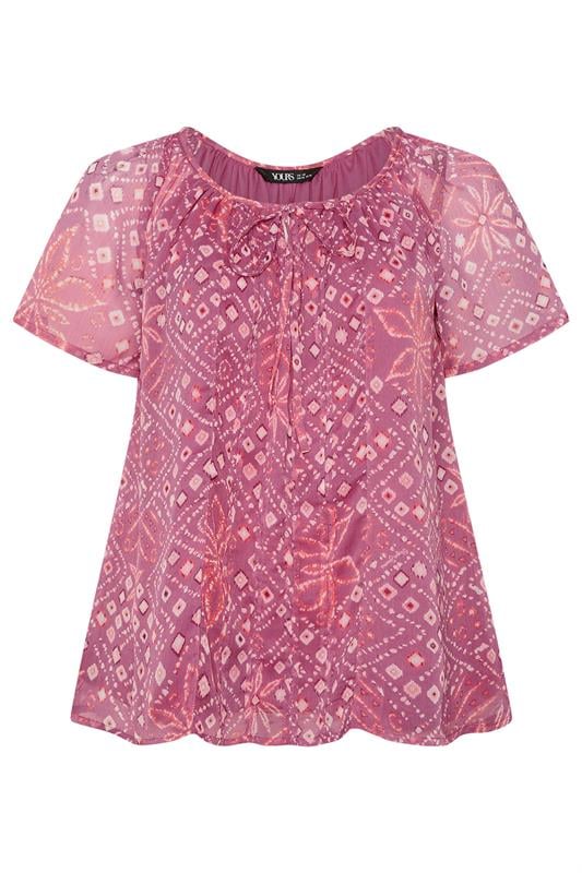 YOURS Curve Pink Geometric Ikat Print Pintuck Blouse | Yours Clothing 5