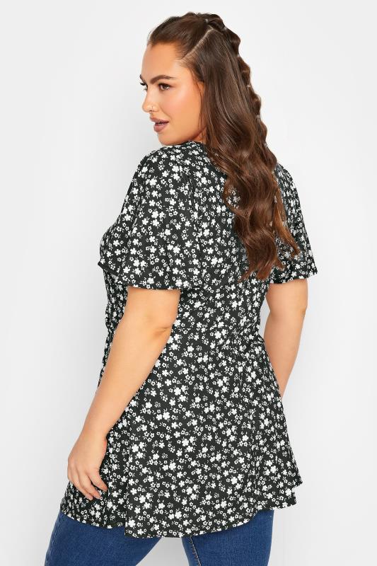 YOURS Plus Size Black Ditsy Print Twist Front Top | Yours Clothing 3