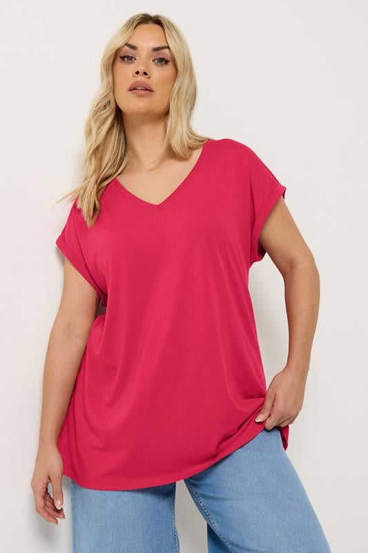  YOURS Curve Red V-Neck Basic T-Shirt