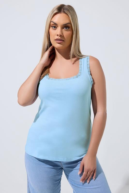  LIMITED COLLECTION Curve Blue Lace Trim Vest Top
