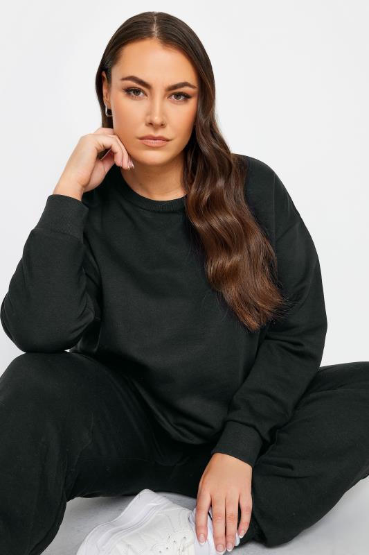 YOURS Plus Size Black Crew Neck Sweatshirt | Yours Clothing 5