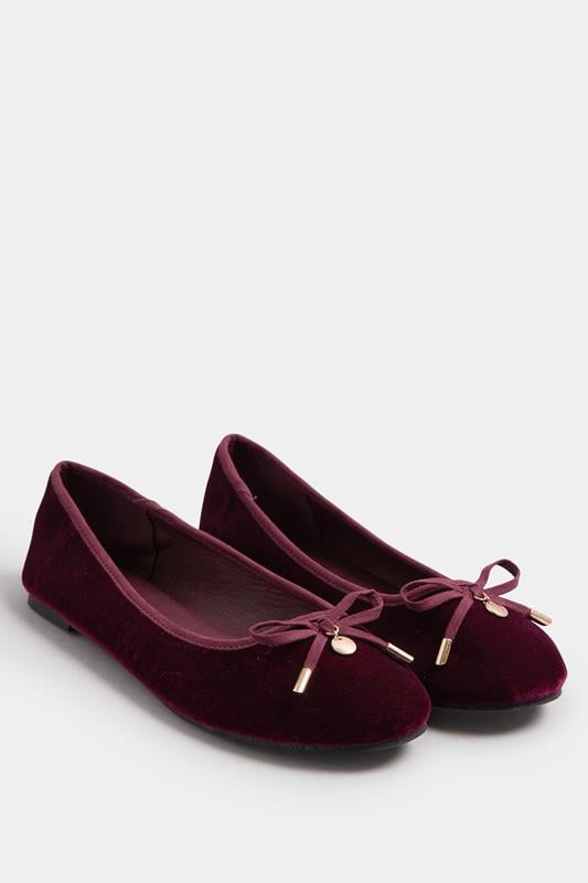  LTS Burgundy Red Velvet Bow Ballerina Pumps In Standard Fit