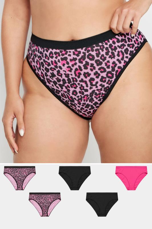 Plus Size  YOURS 5 PACK Curve Pink Leopard Print High Leg Knickers