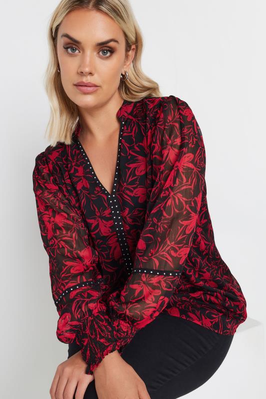 YOURS Curve Red Floral Print Stud Blouse | Yours Clothing 4