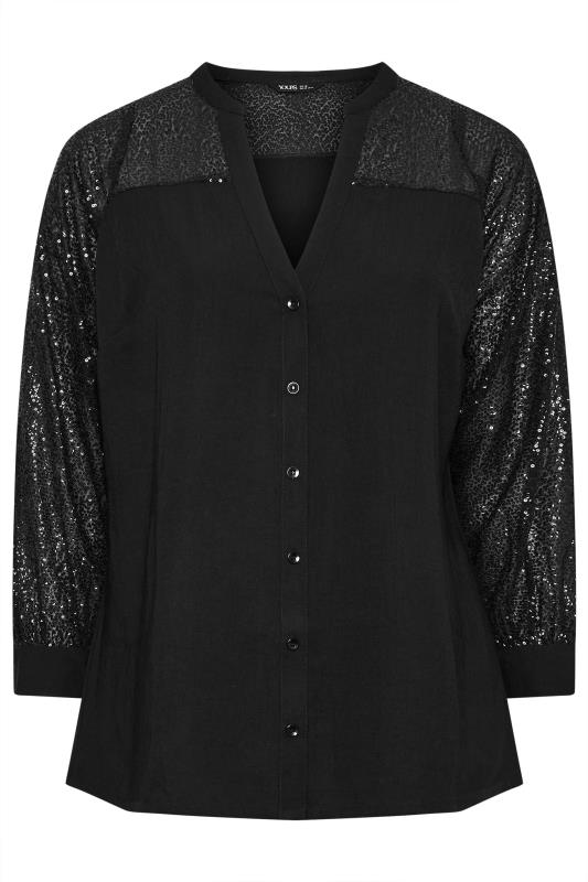 YOURS Plus Size Black Sequin Sleeve Blouse | Yours Clothing  5