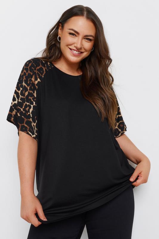 YOURS Plus Size Black Leopard Print Sleeve Top | Yours Clothing  3