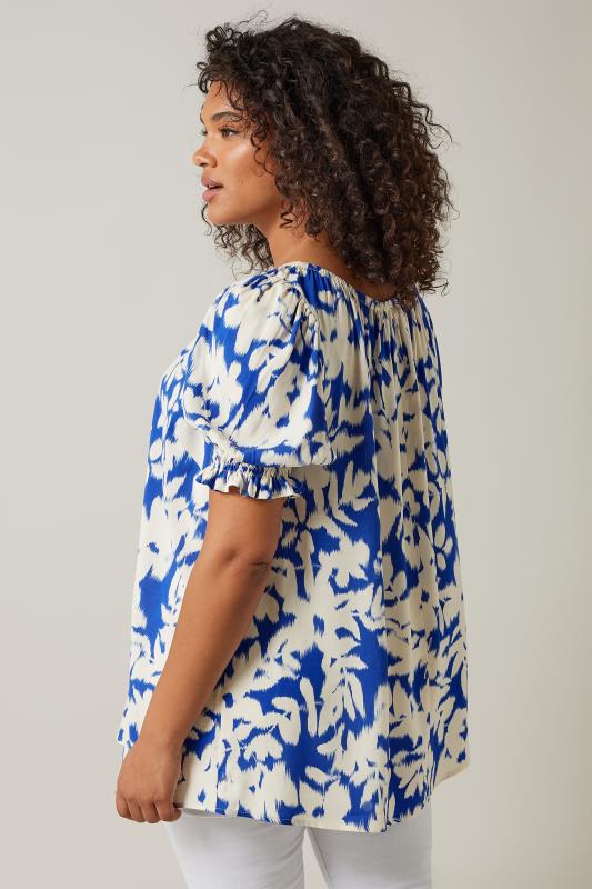 EVANS Plus Size Blue Floral Blur Print Tie Front Top | Evans 3