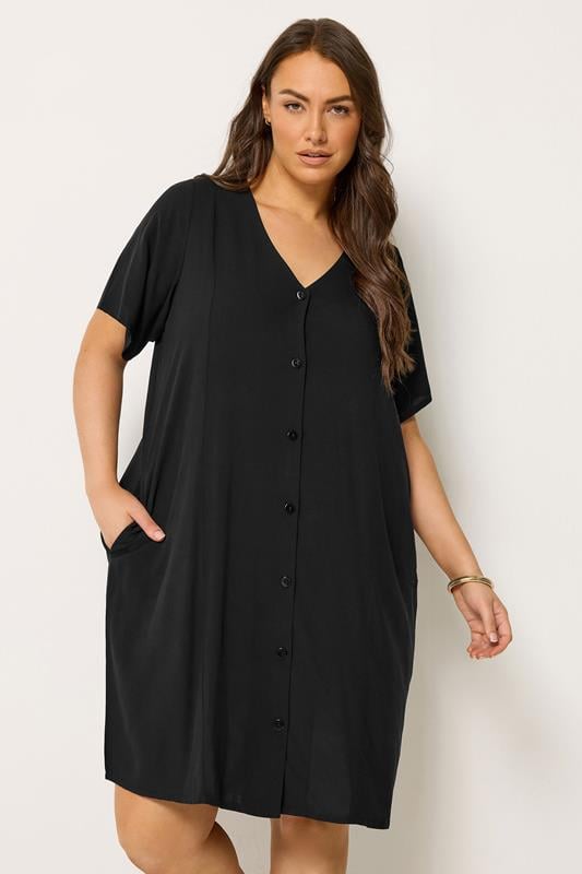 YOURS Curve Black Button Through Tunic Dress