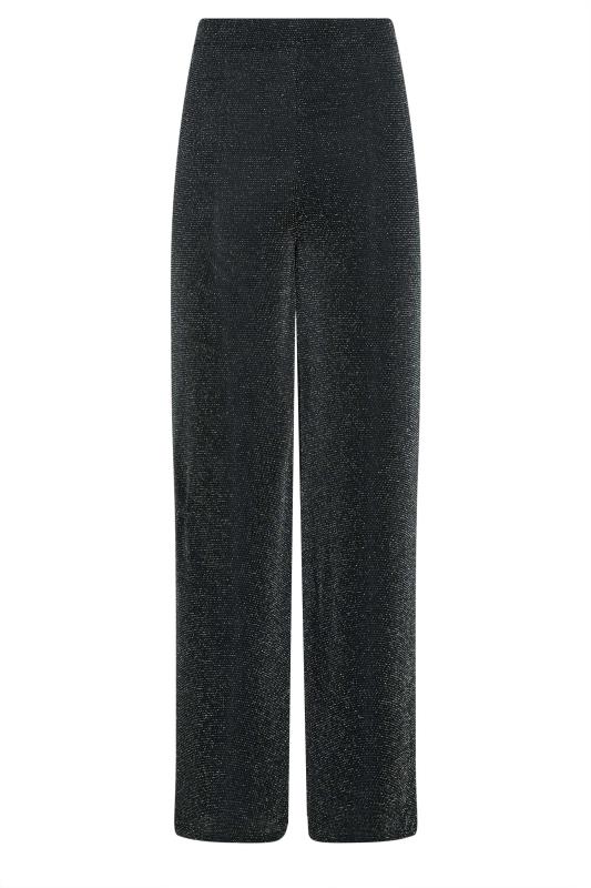 LTS Tall Black Glitter Wide Leg Trousers | Long Tall Sally  5