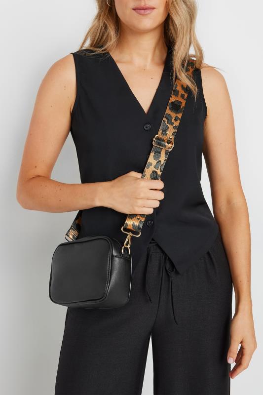 Black Leopard Print Strap Cross Body Bag 1