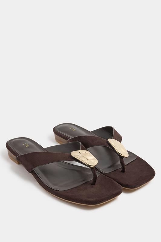  LTS Chocolate Brown Hammered Trim Sandals In Standard Fit